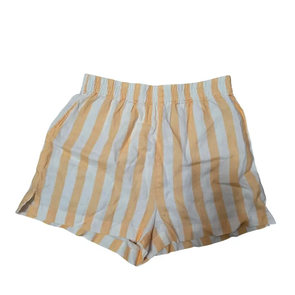 Topshop Women's Orange &‎ Tan Striped Linen Shorts Size 10